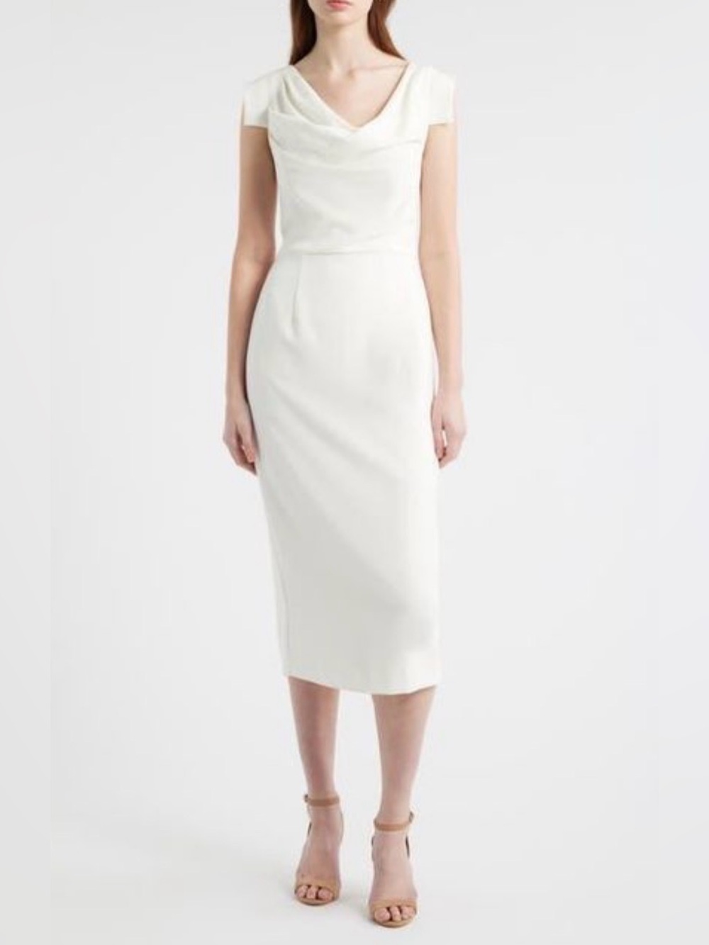 NEW Black Halo Jackie White Gabardine Midi Dress, Size 8